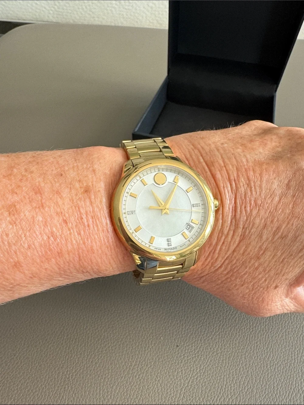 Movado Bellina Gold-Tone Women's Bracelet Watch with Mother of pearl Dial